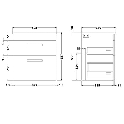 Fairford Carnation 500mm Grey Avola Wall Hung 2 Drawer Vanity Unit, with Worktop