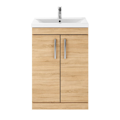 Fairford Carnation 600mm Natural Oak Floor Standing 2 Door Vanity Unit, with Basin
