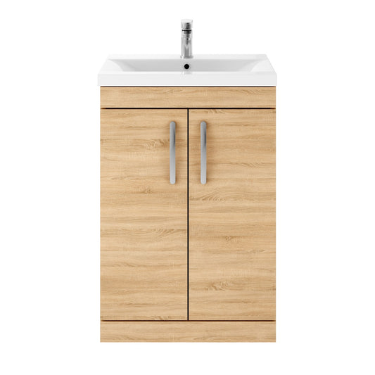 Fairford Carnation 600mm Natural Oak Floor Standing 2 Door Vanity Unit, with Basin