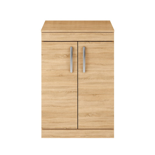 Fairford Carnation 600mm Natural Oak Floor Standing 2 Door Vanity Unit, with Worktop
