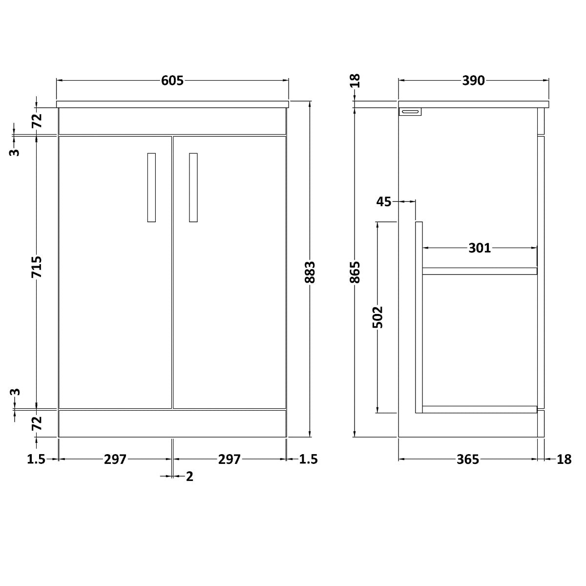Fairford Carnation 600mm Grey Avola Floor Standing 2 Door Vanity Unit, with Worktop