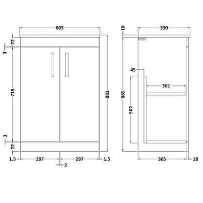 Fairford Carnation 600mm Grey Avola Floor Standing 2 Door Vanity Unit, with Worktop