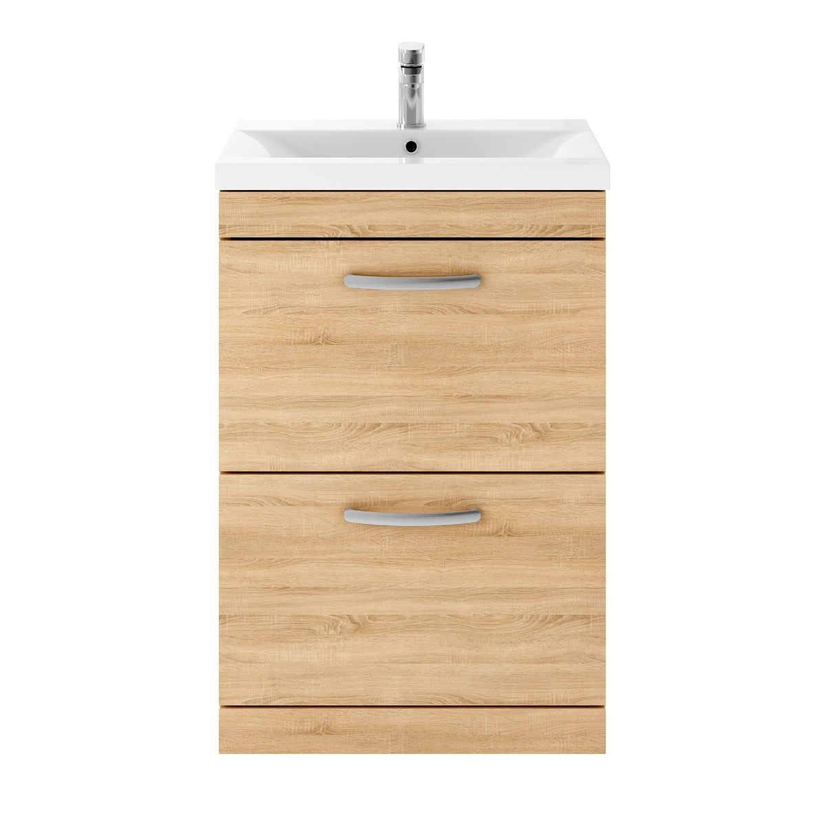 Fairford Carnation 600mm Natural Oak Floor Standing 2 Drawer Vanity Unit, with Basin