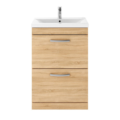 Fairford Carnation 600mm Natural Oak Floor Standing 2 Drawer Vanity Unit, with Basin