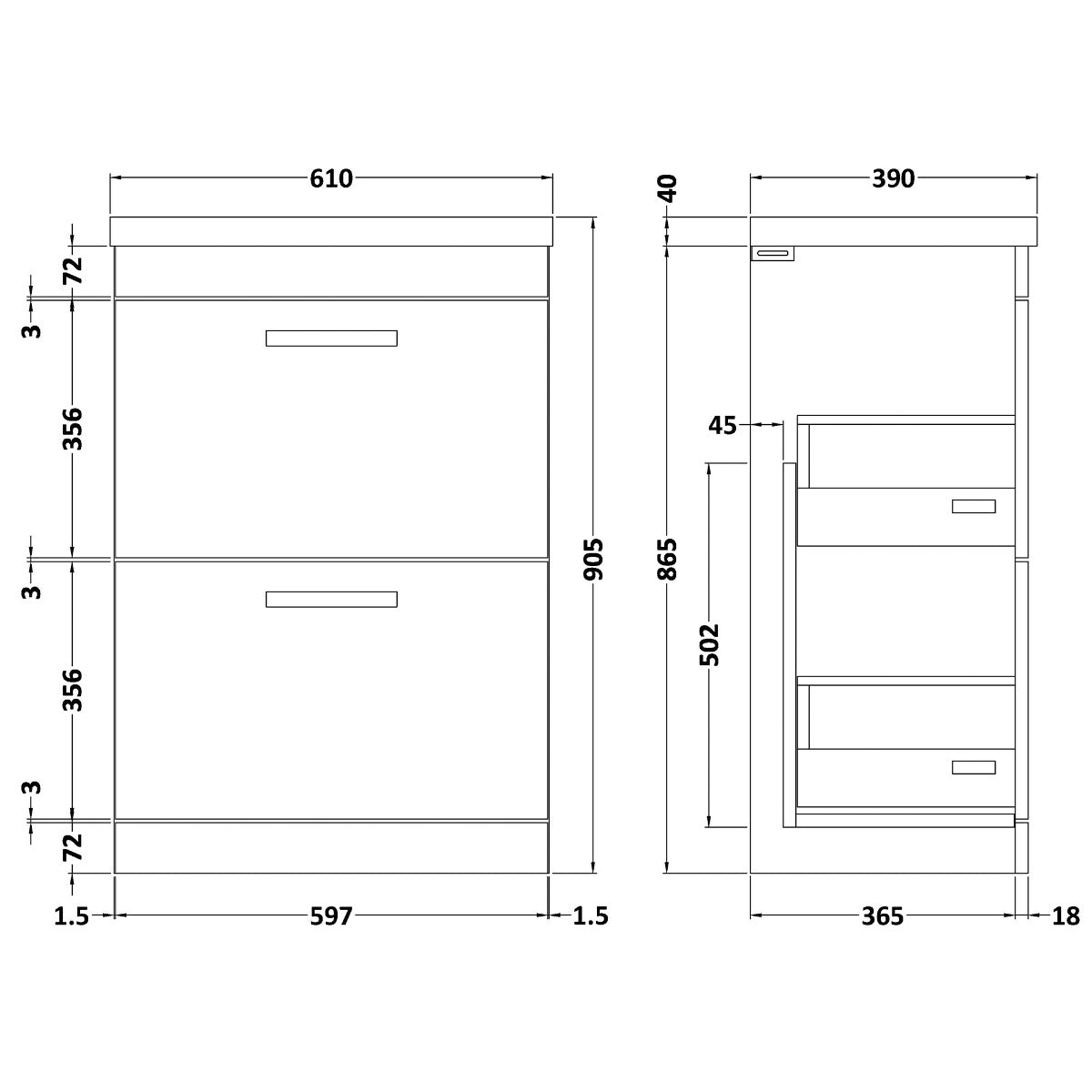 Fairford Carnation 600mm Grey Avola Floor Standing 2 Drawer Vanity Unit, with Basin