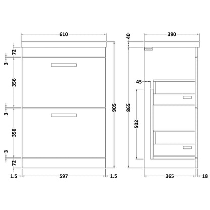 Fairford Carnation 600mm Grey Avola Floor Standing 2 Drawer Vanity Unit, with Basin