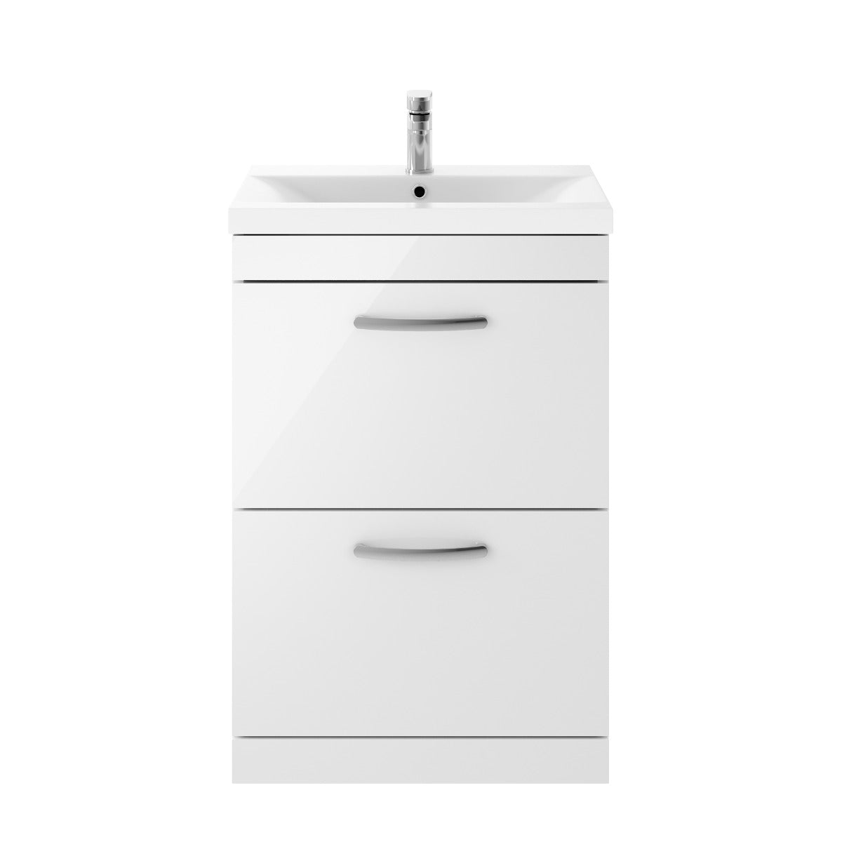 Fairford Carnation 600mm Gloss White Floor Standing 2 Drawer Vanity Unit, with Basin