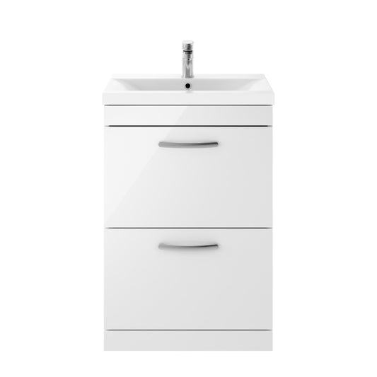 Fairford Carnation 600mm Gloss White Floor Standing 2 Drawer Vanity Unit, with Basin