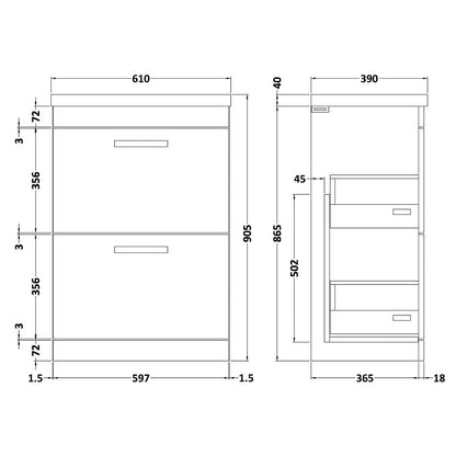 Fairford Carnation 600mm Gloss White Floor Standing 2 Drawer Vanity Unit, with Basin