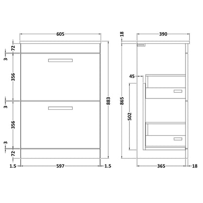Fairford Carnation 600mm Gloss White Floor Standing 2 Drawer Vanity Unit, with Worktop