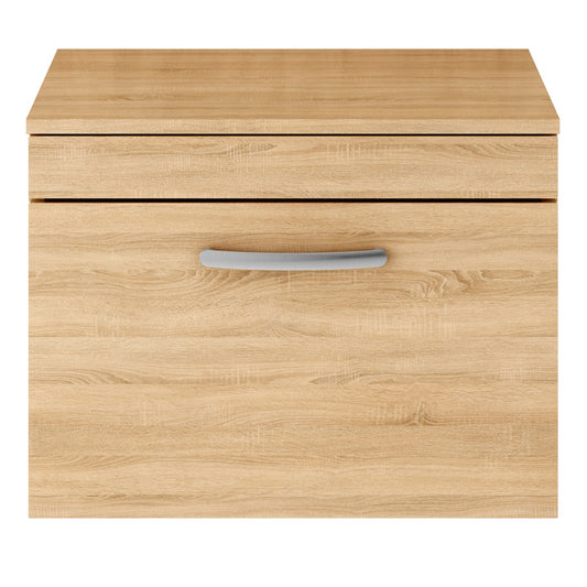 Fairford Carnation 600mm Natural Oak Wall Hung 1 Drawer Vanity Unit, with Worktop