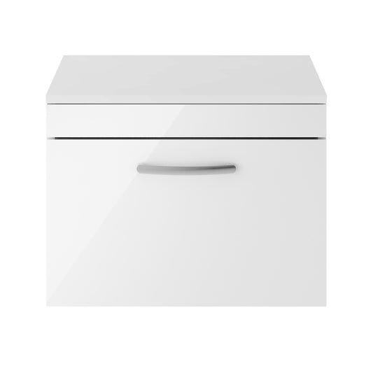 Fairford Carnation 600mm Gloss White Wall Hung 1 Drawer Vanity Unit, with Worktop
