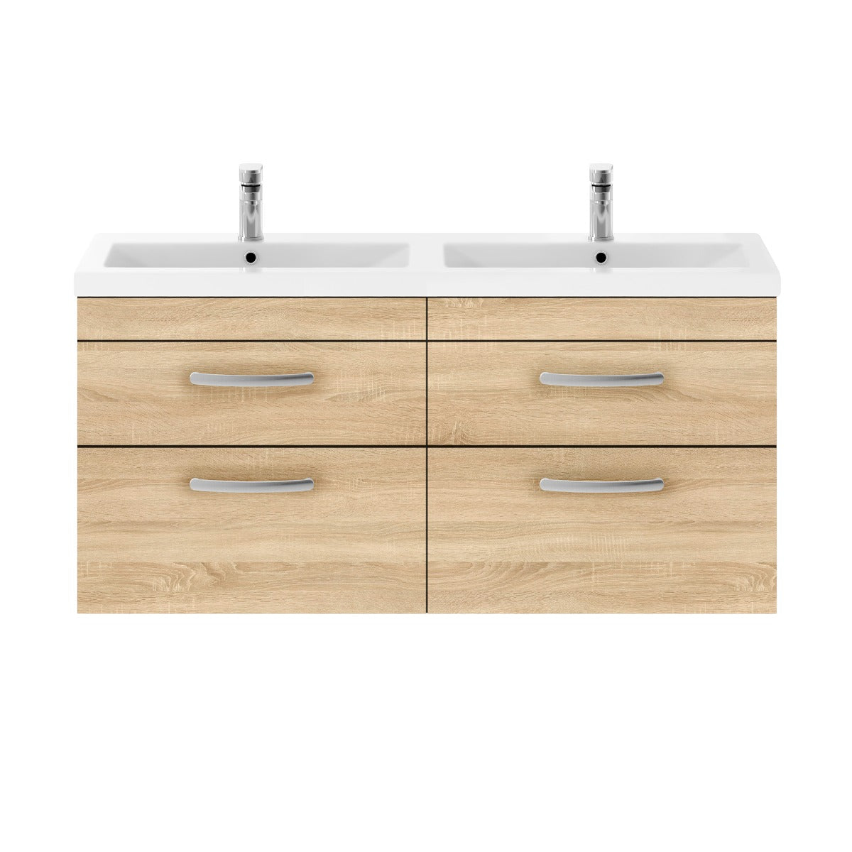 Fairford Carnation 1200mm Natural Oak Wall Hung 4 Drawer Double Vanity Unit