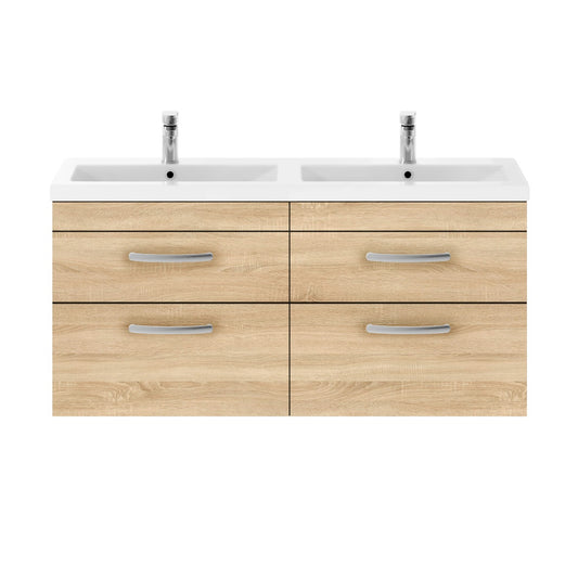 Fairford Carnation 1200mm Natural Oak Wall Hung 4 Drawer Double Vanity Unit