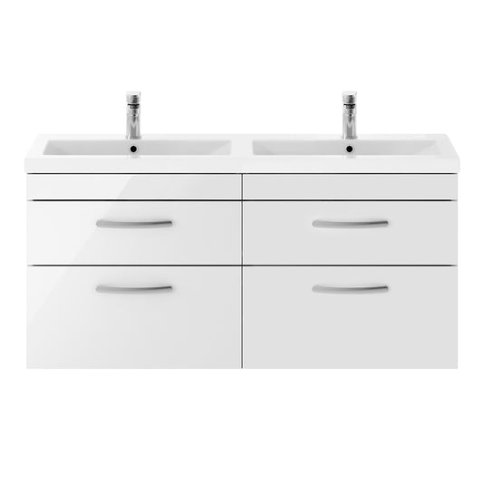 Fairford Carnation 1200mm Gloss White Wall Hung 4 Drawer Double Vanity Unit