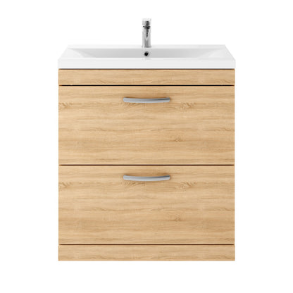 Fairford Carnation 800mm Natural Oak Floor Standing 2 Drawer Vanity Unit, with Basin