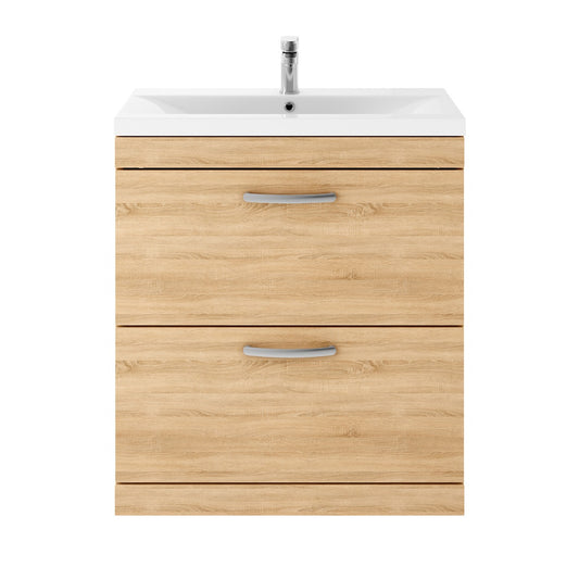 Fairford Carnation 800mm Natural Oak Floor Standing 2 Drawer Vanity Unit, with Basin