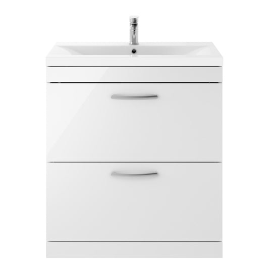 Fairford Carnation 800mm Gloss White Floor Standing 2 Drawer Vanity Unit, with Basin