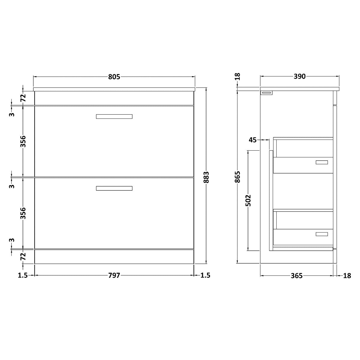 Fairford Carnation 800mm Gloss White Floor Standing 2 Drawer Vanity Unit, with Worktop