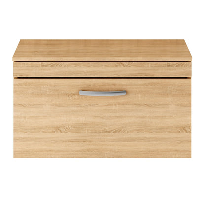 Fairford Carnation 800mm Natural Oak Wall Hung 1 Drawer Vanity Unit, with Worktop