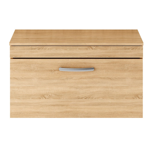 Fairford Carnation 800mm Natural Oak Wall Hung 1 Drawer Vanity Unit, with Worktop