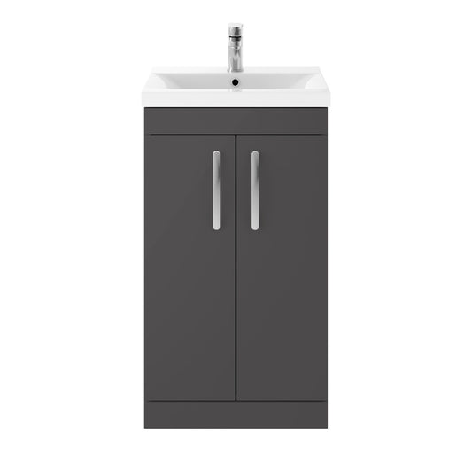 Fairford Carnation 500mm Gloss Grey Floor Standing 2 Door Vanity Unit, with Basin