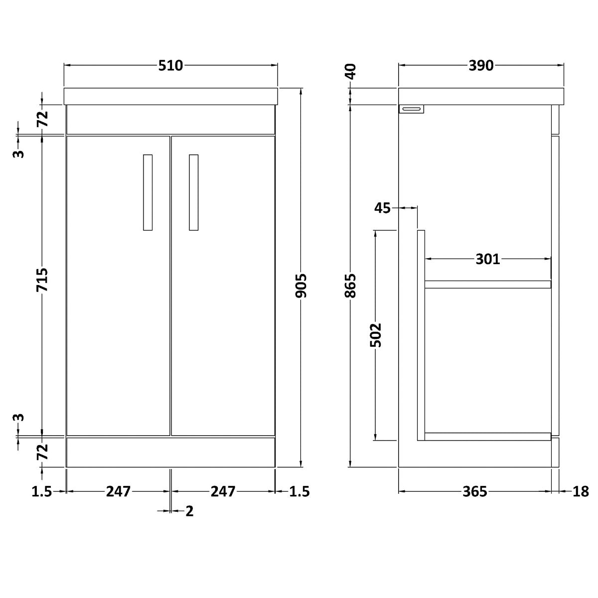 Fairford Carnation 500mm Gloss Grey Floor Standing 2 Door Vanity Unit, with Basin