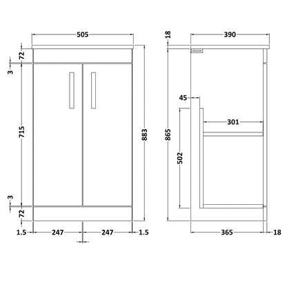 Fairford Carnation 500mm Gloss Grey Floor Standing 2 Door Vanity Unit, with Worktop
