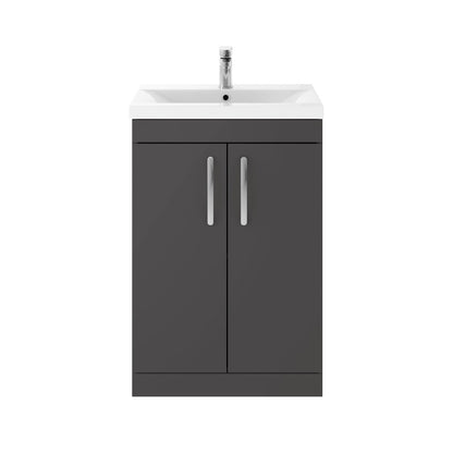 Fairford Carnation 600mm Gloss Grey Floor Standing 2 Door Vanity Unit, with Basin