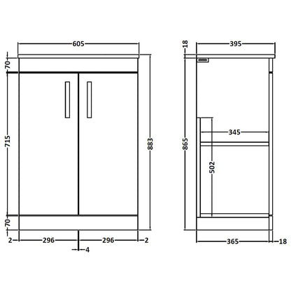 Fairford Carnation 600mm Gloss Grey Floor Standing 2 Door Vanity Unit, with Worktop
