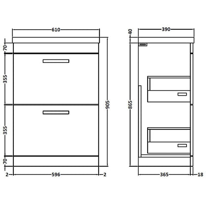 Fairford Carnation 600mm Gloss Grey Floor Standing 2 Drawer Vanity Unit, with Basin