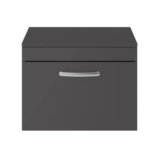 Fairford Carnation 600mm Gloss Grey Wall Hung 1 Drawer Vanity Unit, with Worktop