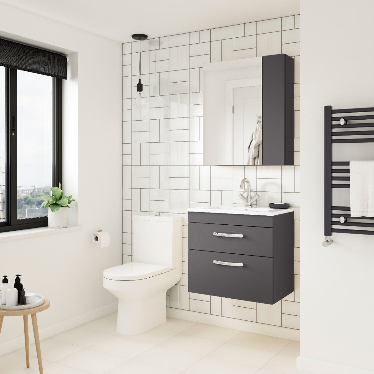 Fairford Carnation 600mm Gloss Grey Wall Hung 2 Drawer Vanity Unit