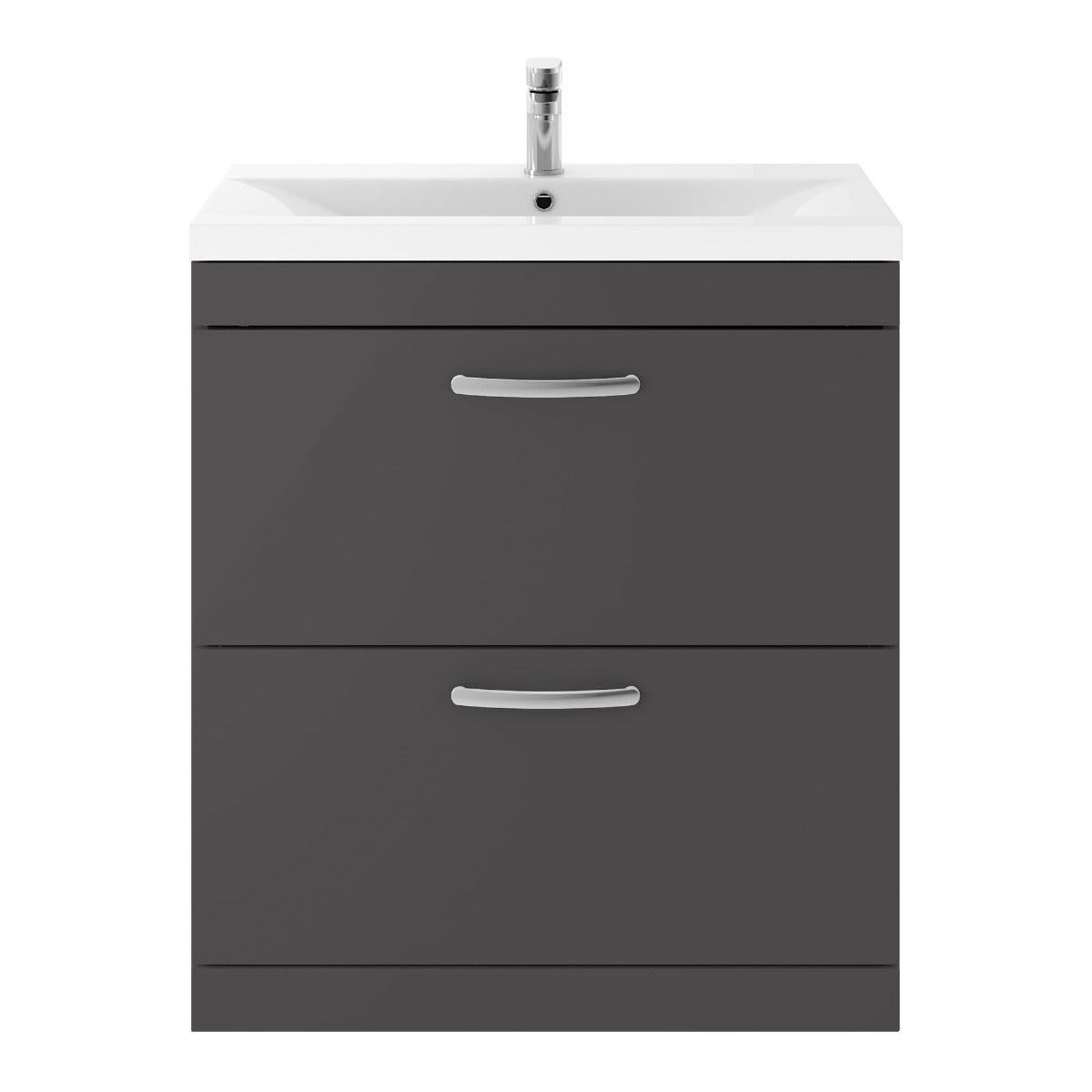Fairford Carnation 800mm Gloss Grey Floor Standing 2 Drawer Vanity Unit, with Basin