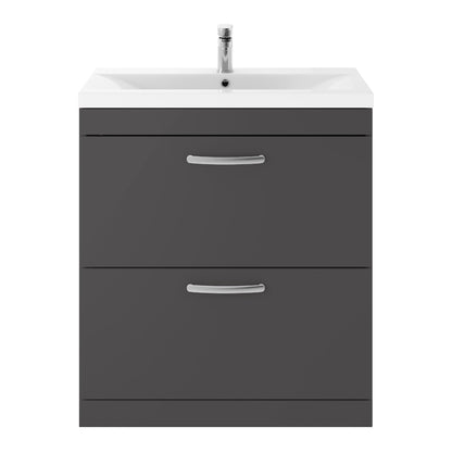 Fairford Carnation 800mm Gloss Grey Floor Standing 2 Drawer Vanity Unit, with Basin