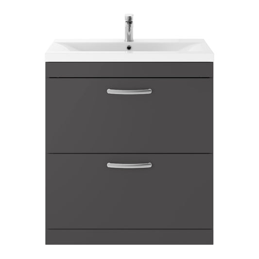 Fairford Carnation 800mm Gloss Grey Floor Standing 2 Drawer Vanity Unit, with Basin