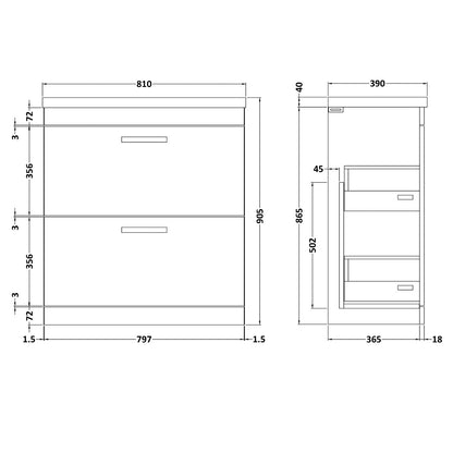 Fairford Carnation 800mm Gloss Grey Floor Standing 2 Drawer Vanity Unit, with Basin
