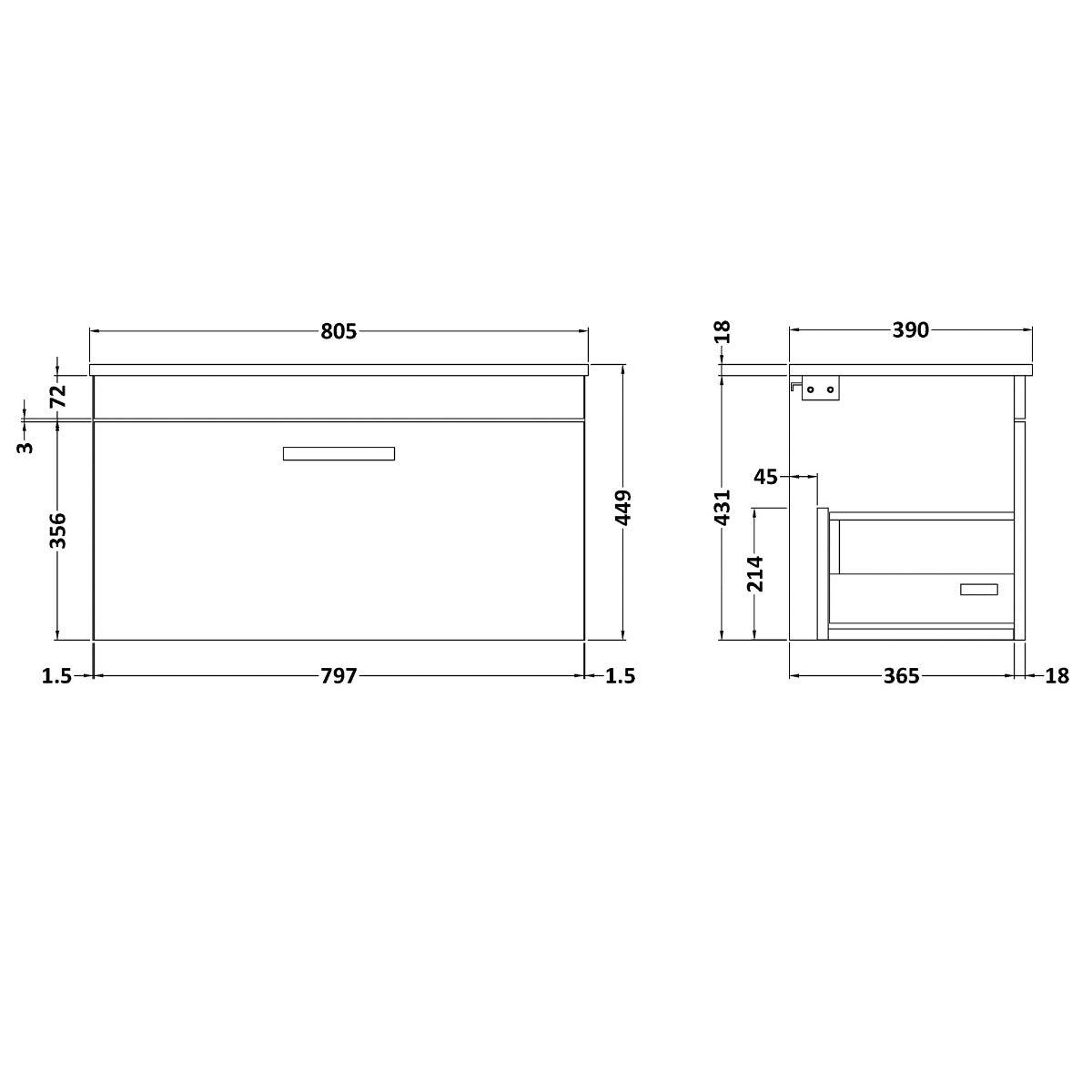 Fairford Carnation 800mm Gloss Grey Wall Hung 1 Drawer Vanity Unit, with Worktop