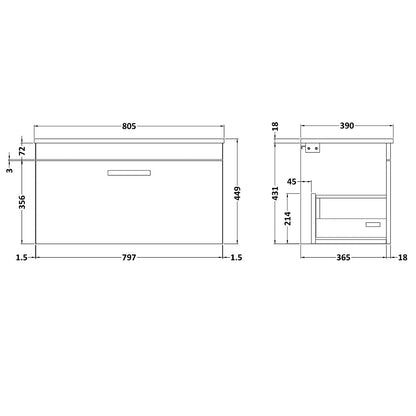Fairford Carnation 800mm Gloss Grey Wall Hung 1 Drawer Vanity Unit, with Worktop