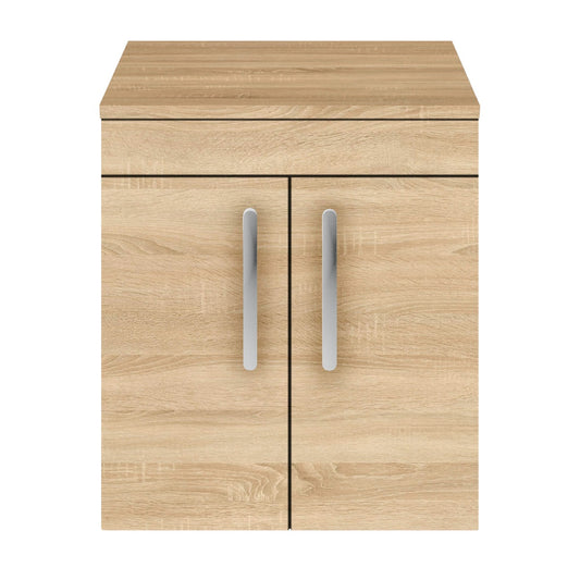 Fairford Carnation 500mm Natural Oak Wall Hung 2 Door Vanity Unit, with Worktop