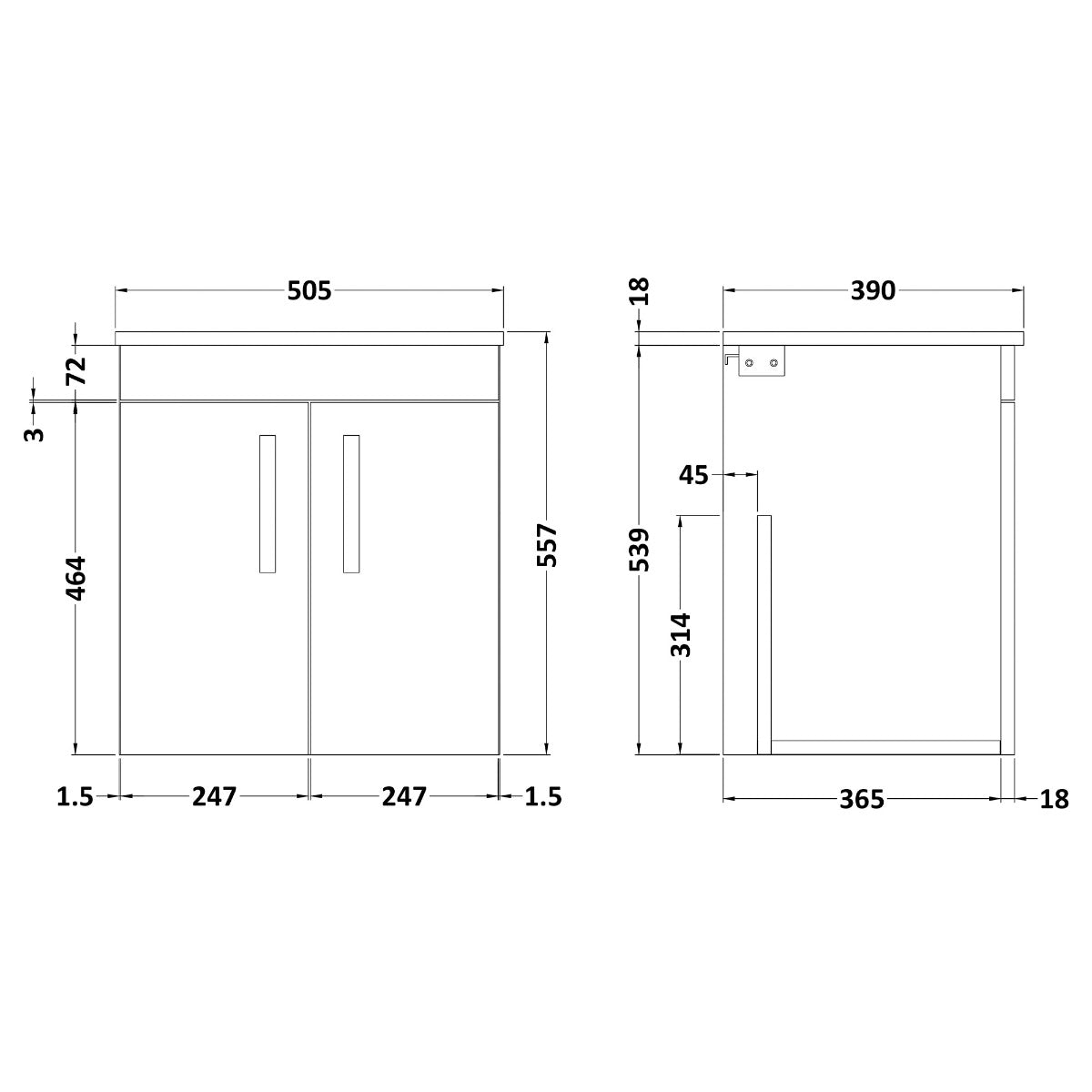 Fairford Carnation 500mm Natural Oak Wall Hung 2 Door Vanity Unit, with Worktop