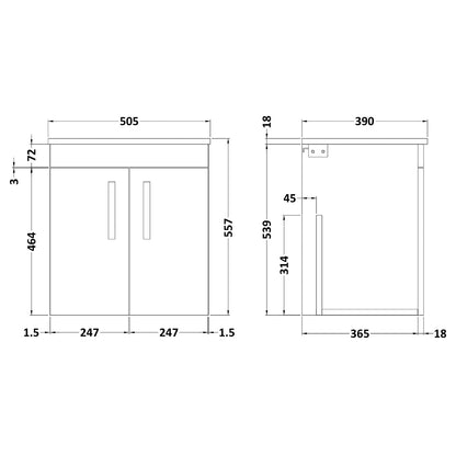 Fairford Carnation 500mm Natural Oak Wall Hung 2 Door Vanity Unit, with Worktop