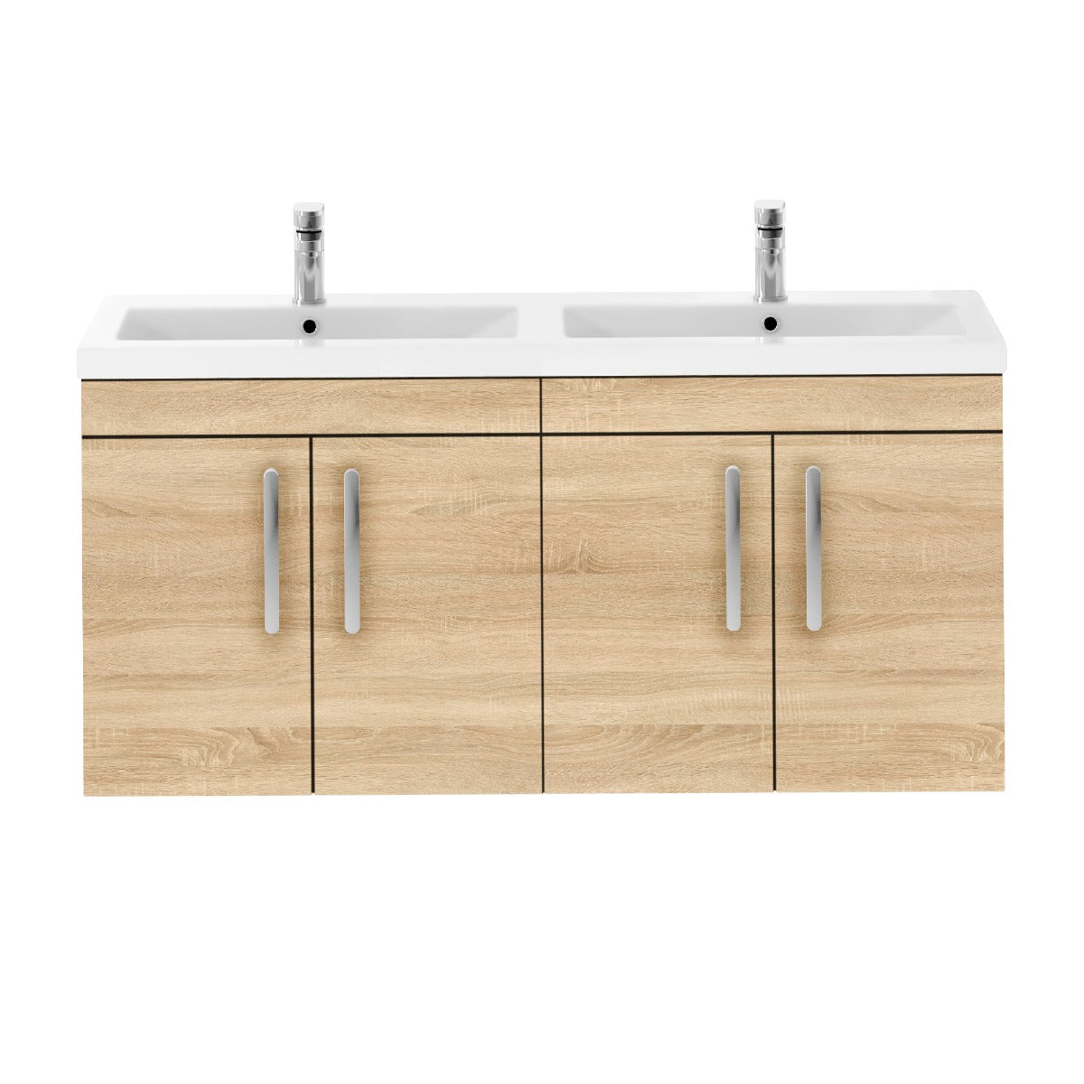 Fairford Carnation 1200mm Natural Oak Wall Hung 4 Door Double Vanity Unit