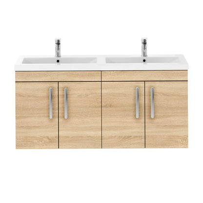 Fairford Carnation 1200mm Natural Oak Wall Hung 4 Door Double Vanity Unit
