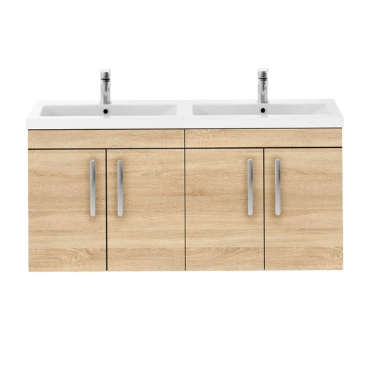 Fairford Carnation 1200mm Natural Oak Wall Hung 4 Door Double Vanity Unit