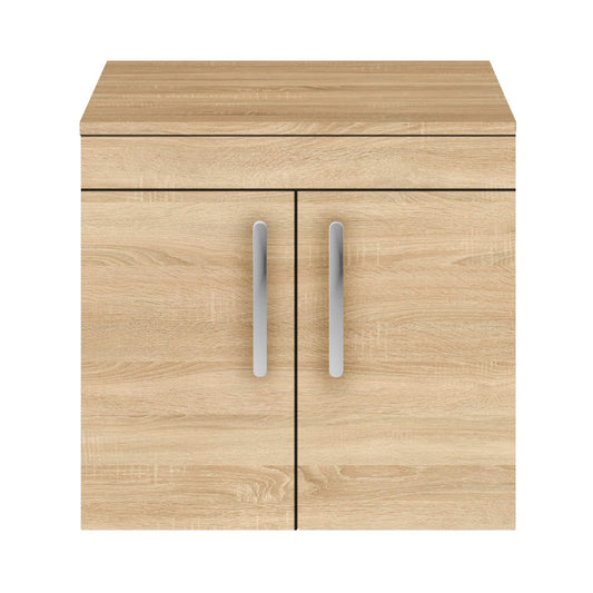 Fairford Carnation 600mm Natural Oak Wall Hung 2 Door Vanity Unit, with Worktop