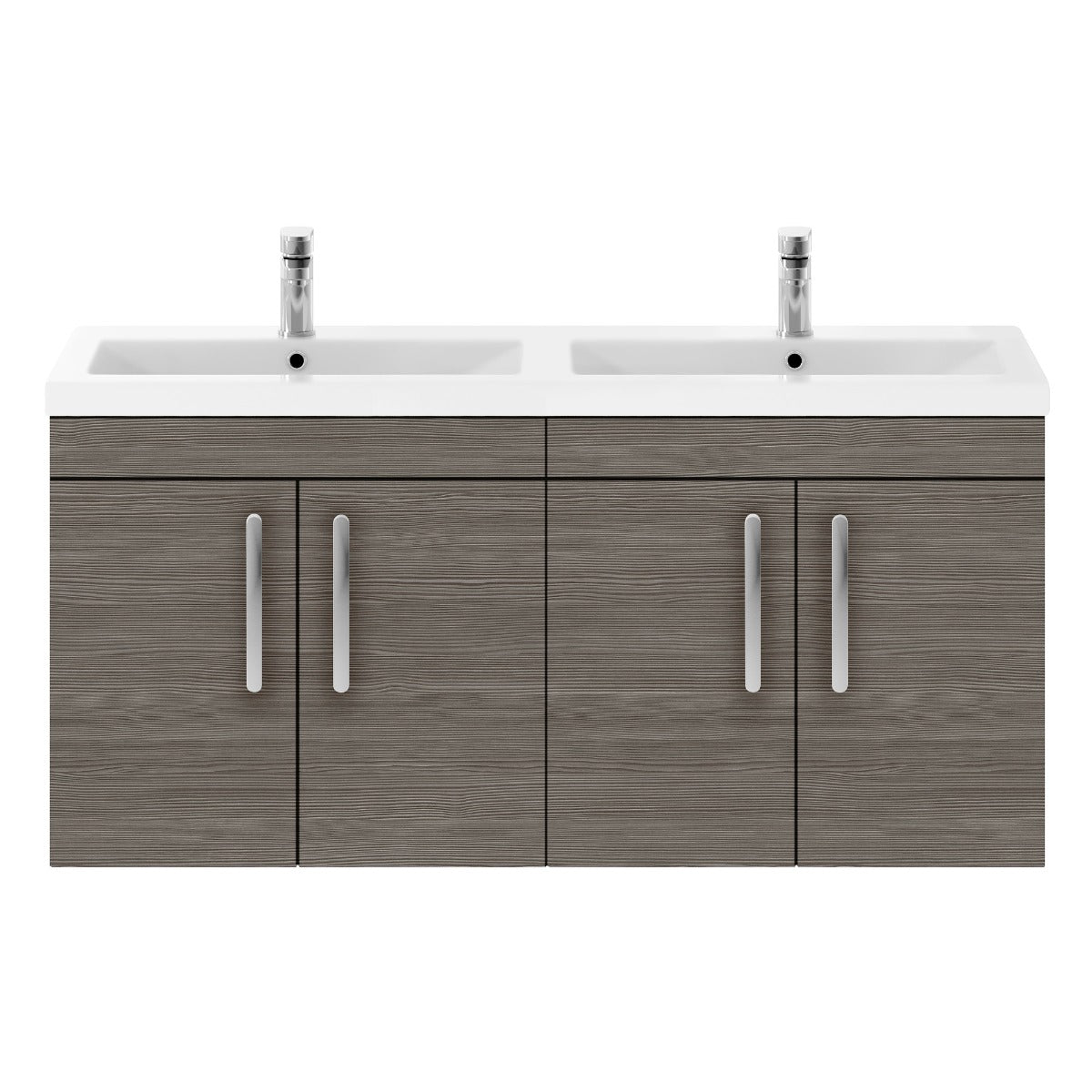 Fairford Carnation 1200mm Grey Avola Wall Hung 4 Door Double Vanity Unit