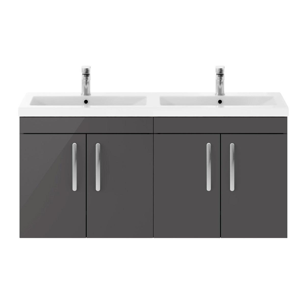 Fairford Carnation 1200mm Gloss Grey Wall Hung 4 Door Double Vanity Unit