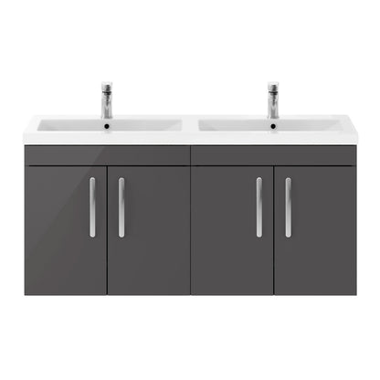 Fairford Carnation 1200mm Gloss Grey Wall Hung 4 Door Double Vanity Unit