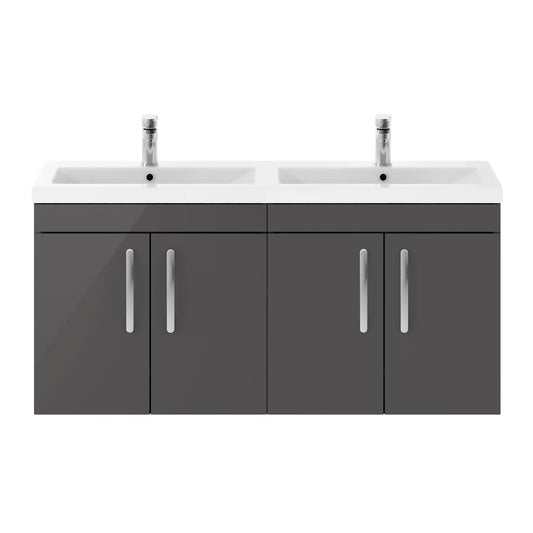 Fairford Carnation 1200mm Gloss Grey Wall Hung 4 Door Double Vanity Unit